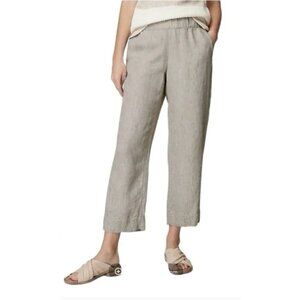 J. JILL PURE JILL 100% Linen Trapunto Stitched Cropped Pants in Cream Lagenlook